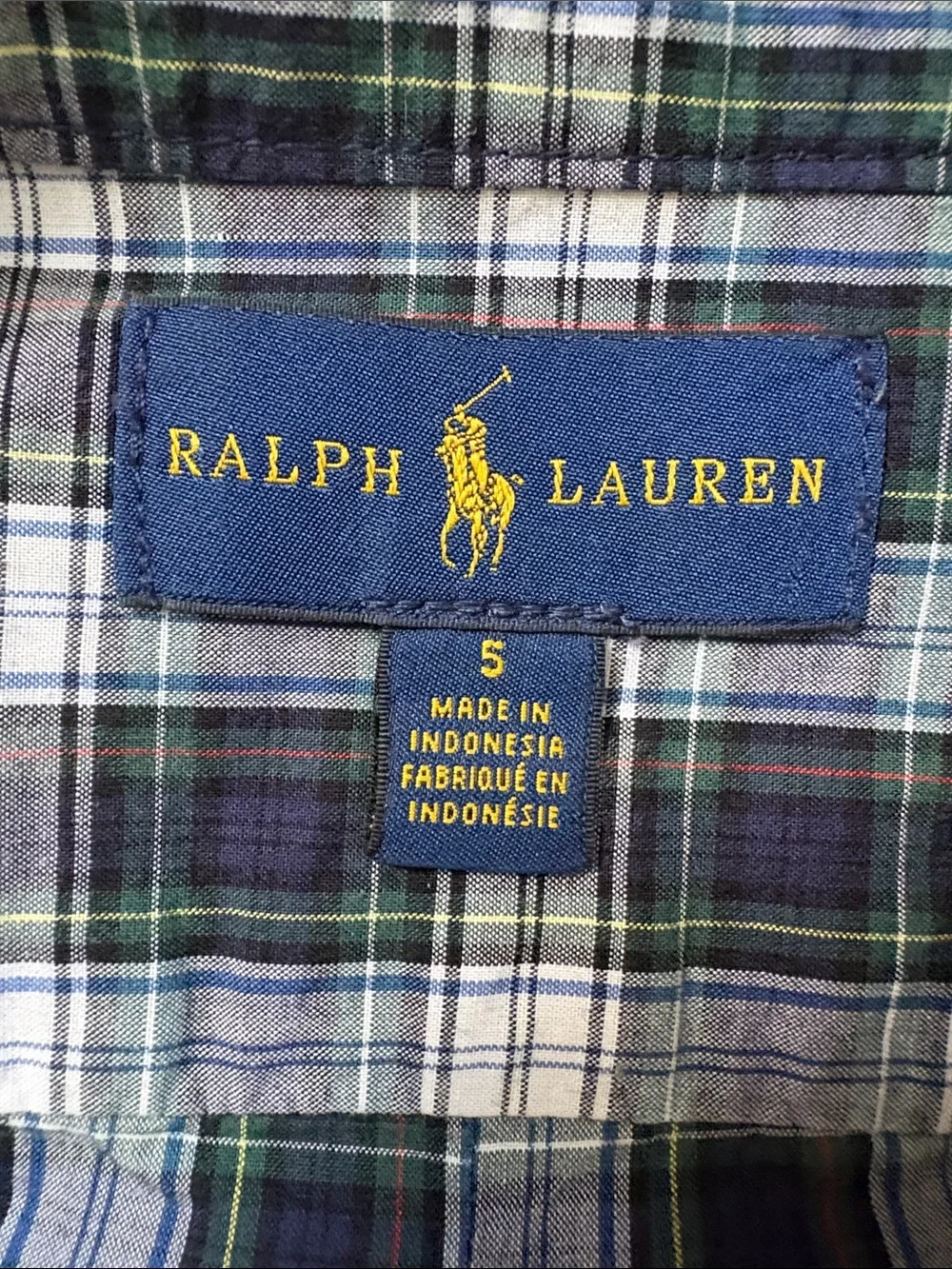 Ralph Lauren Green, Navy & White Plaid Button-Down Shirt